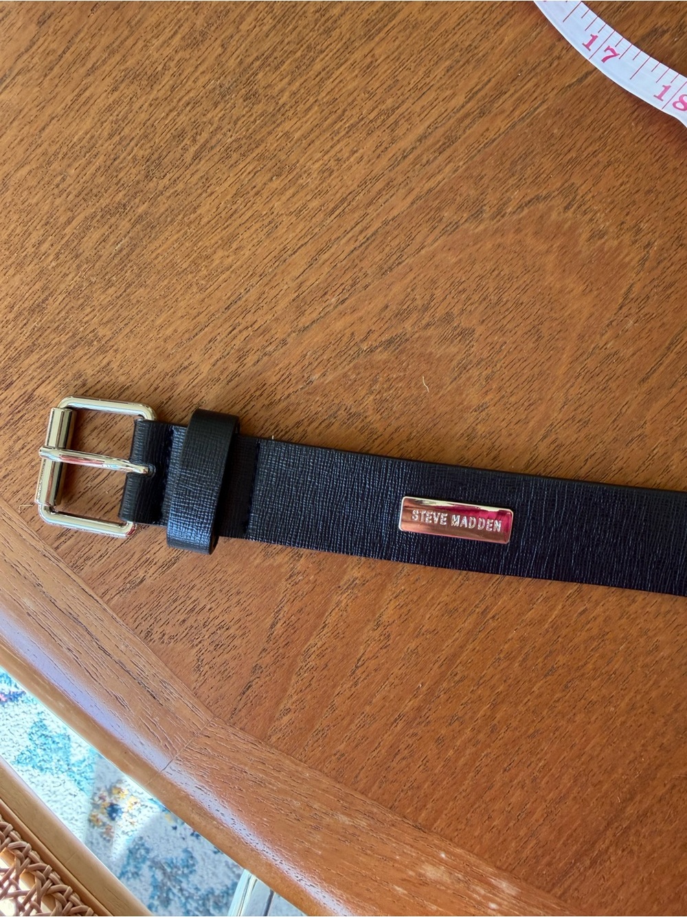 Steve Madden Black Belt with silver Hardware and Logo Plaque